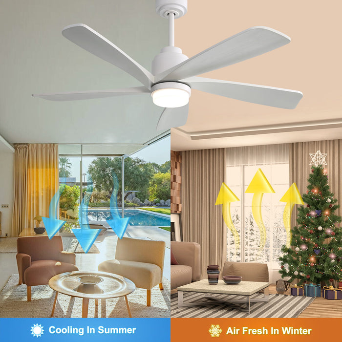 52" Ceiling Fan With Dimmable LED Light, 5 Blades, Reversible DC Motor, Smart Remote Control - White