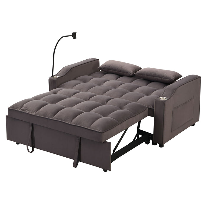 Modern Velvet Loveseat Futon Sofa With Pullout Bed, Adjustable Reclining Backrest, Toss Pillows