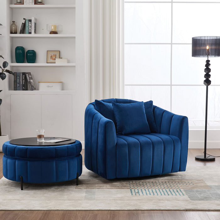 Oversized Velvet Swivel Barrel Accent Chair And Ottoman Set With Storage