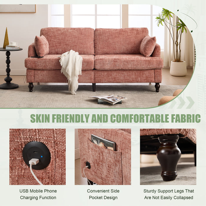 Chenille 2 Seater Sofa With LED Light, USB Charging Port, And Storage Bag