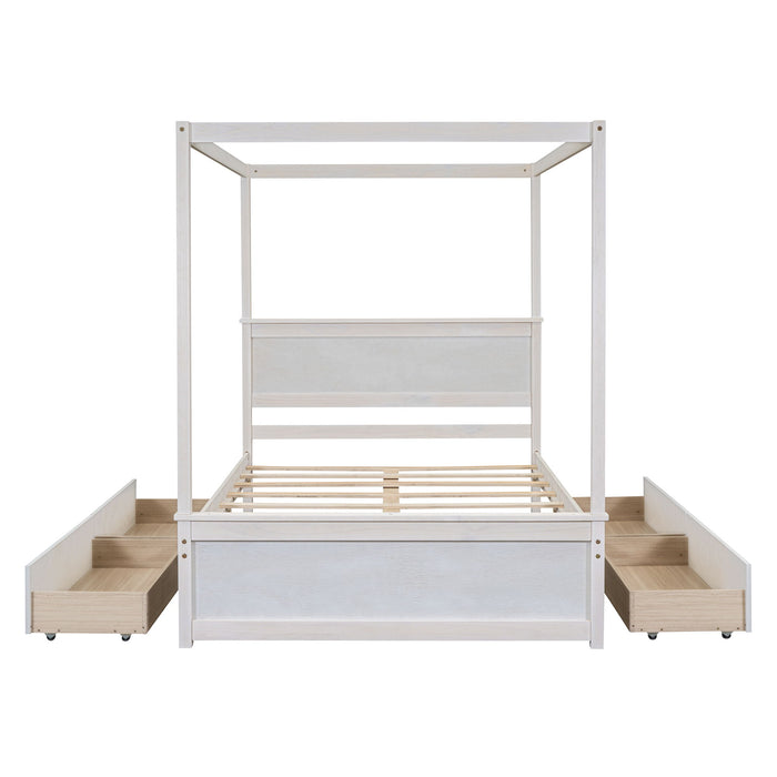 Canopy Platform Bed With Drawers, Support Slats, No Box Spring Needed