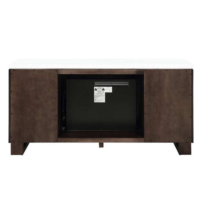 Edwyn - Server With Fireplace - Natural Marble Top & Espresso