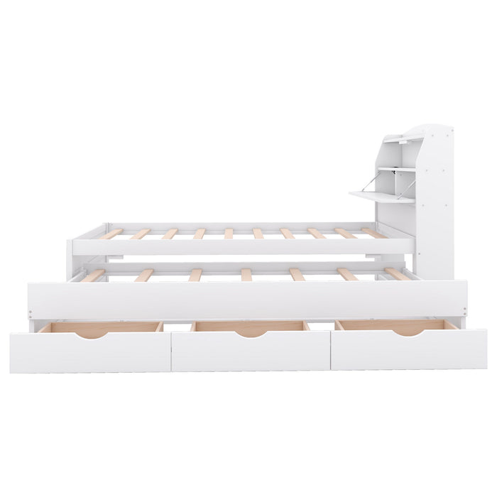 LED Platform Bed With Trundle With Storage Headboard With Drawers