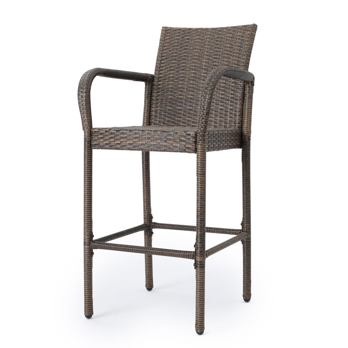 Outdoor Wicker Barstools With Rattan And Iron Frame
