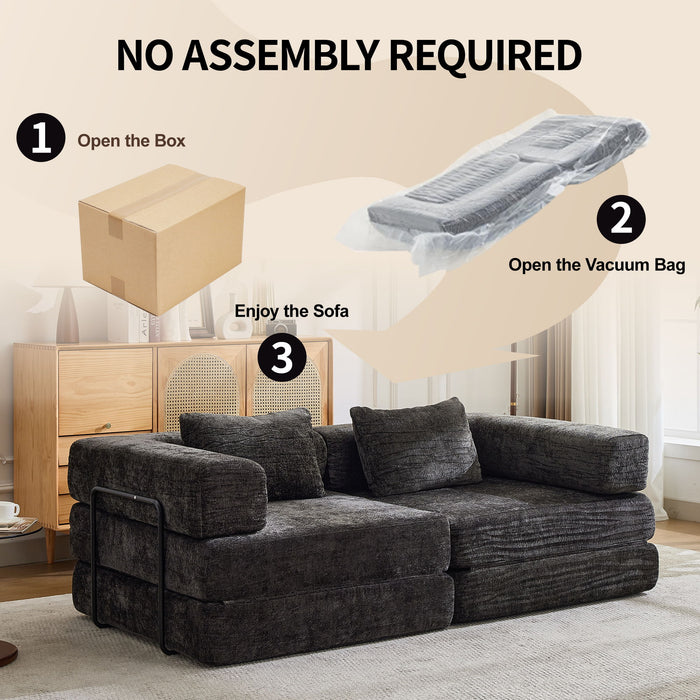 Convertible Floor Sofa Bed With Pillow Back Support Armrest