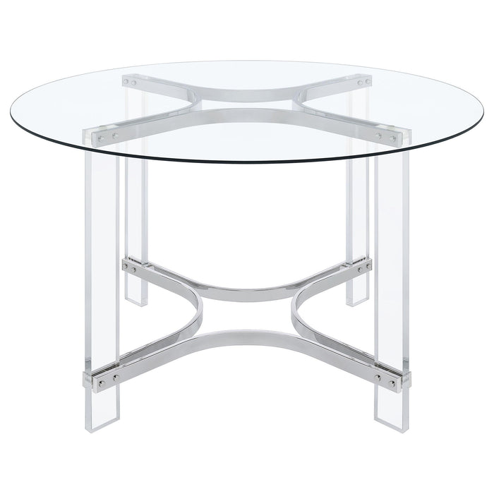 Keeling 5-piece Round Glass Top Acrylic Dining Set Chrome