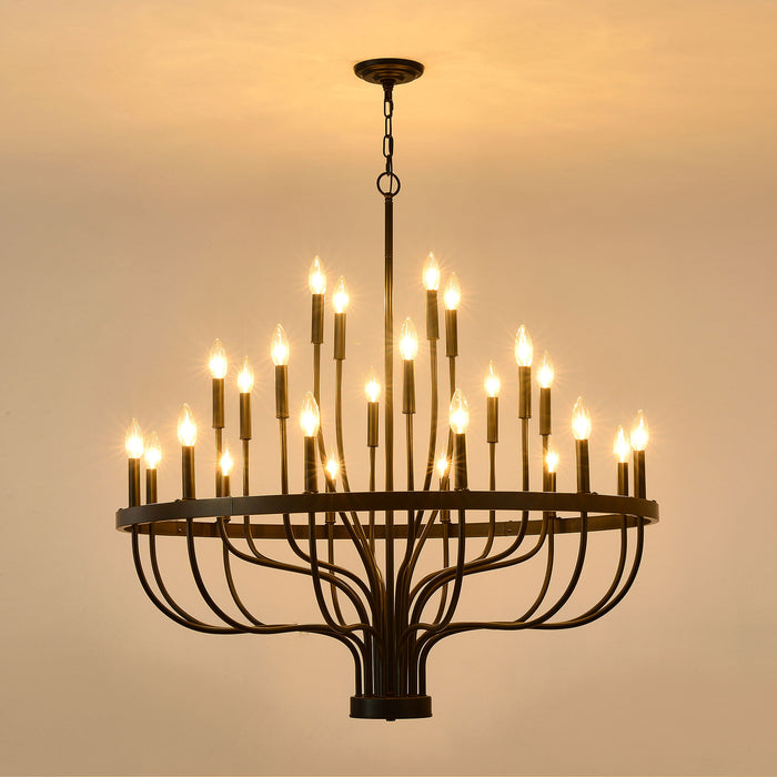 24 Light Chandelier Industrial Iron Candle Chandelier Modern Suspended Farmhouse Chandeliers Pendant Light Fixtures For Dining Room Bedroom Living Room Kitchen Island Foyer E12 Bulb (No Include) - Black