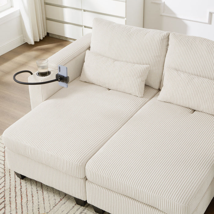 Convertible Chaise Lounge Sofa Chair With USB Ports, Cup Holders, Phone Holder And Storage