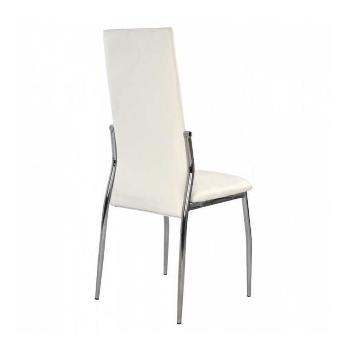 (Set of 2) Padded White Leatherette Dining Chairs In Chrome Finish