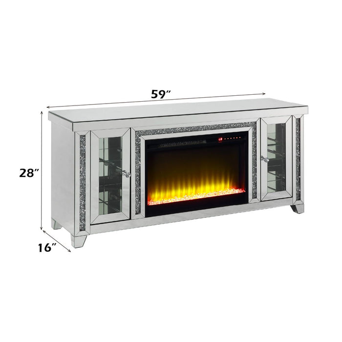 Noralie - TV Stand With Fireplace & LED - Mirrored & Faux Diamonds