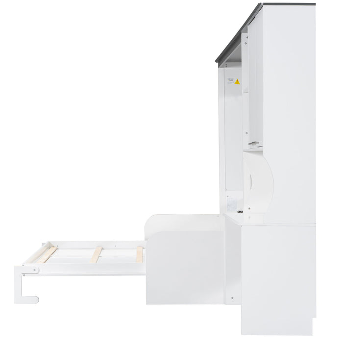 Multi Functional Murphy Bed With Sofa, Desk, And Storage Cabinet, Queen Size - White