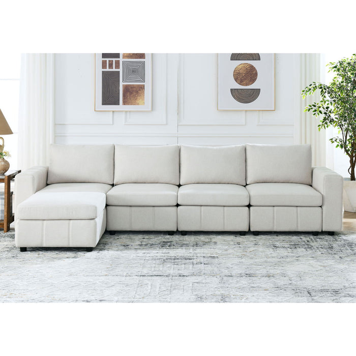 [Video]Upholstered Modular Sofa, L Shaped Sectional Sofa For Living Room Apartment (4 Seater With Ottoman)