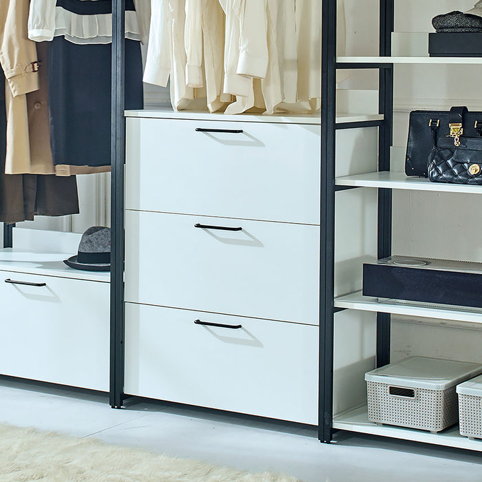 Fiona - Freestanding Walk In Wood Closet System & Metal Frame Durable Storage Solution Melamine - White