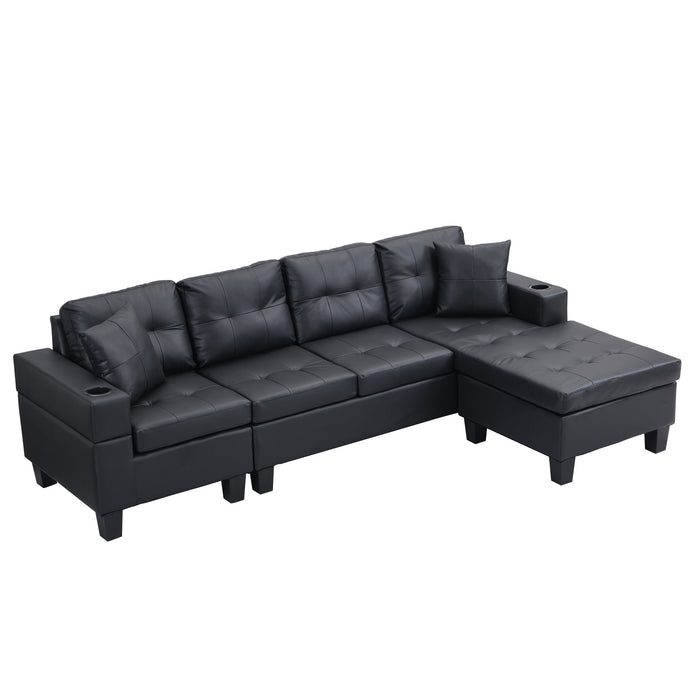Modern Sectional Sofa Set With L Shape Chaise Lounge, Cup Holder, 4 Seat