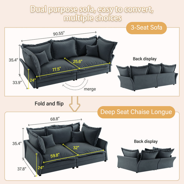 Modern Comfy Upholstered Sofa Cloud Couch, Deep Seat Couches With Multiple Large Soft Pillows