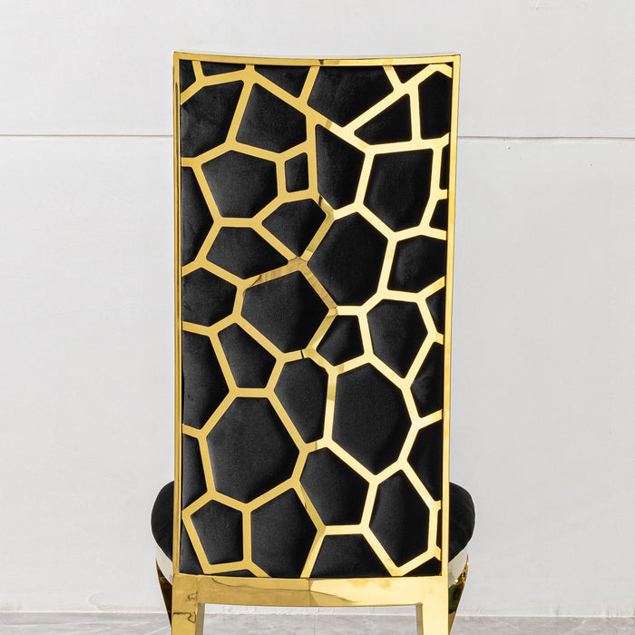 Dining Chair (Set of 2) With Unique Backrest Stainless Steel Legs - Gold