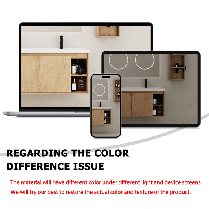 Modern 48" Wall Mounted Bathroom Vanity With Double Resin Sink And Storage Rack Soft Close Doors - Imitative Oak