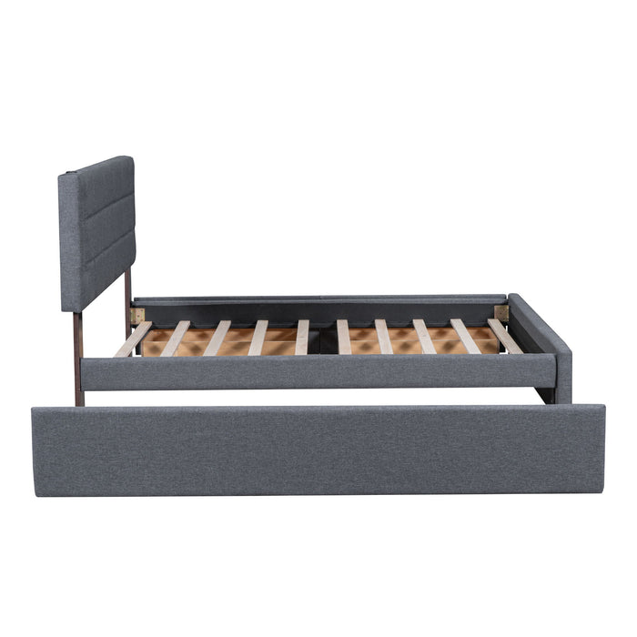 Upholstered Platform Bed With Trundle & Drawers