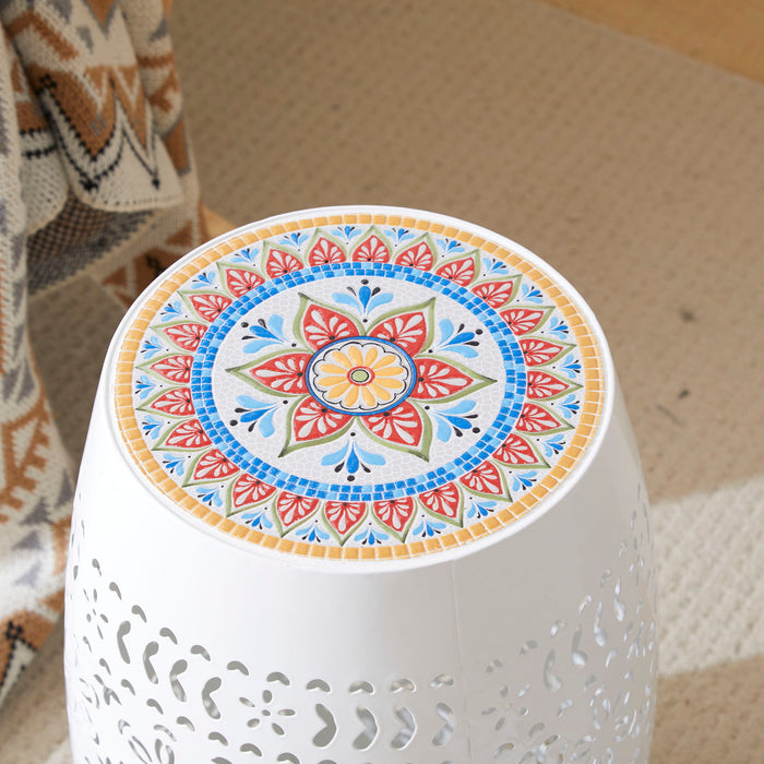 Ruby - Boho Mosaic Side Table With Ceramic Tile Top