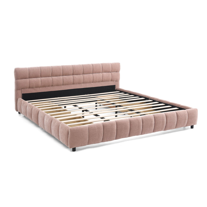 Modern Platform Bed Frame With Thick Chenille Fabric