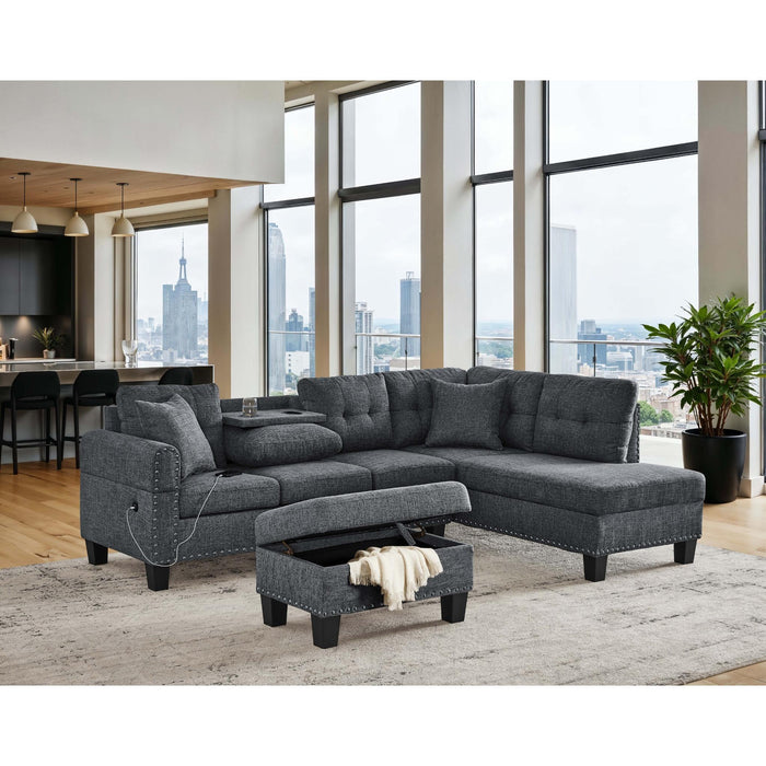 Camden - Power Sectional Sofa With Storage Ottoman And Built In Charging Ports - Gray