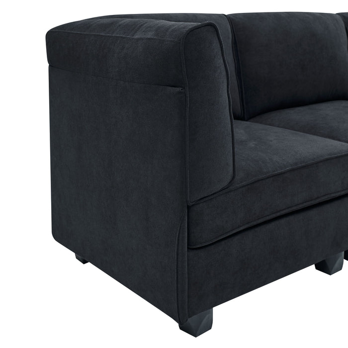 Upholstered Modular Sectional, Customizable Layout, Removable Cushions - Black