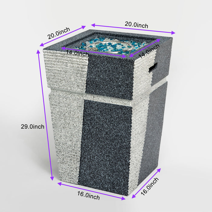 20" Propane Gas Fire Pit Table, 50000 Btu Square Concrete Fire Pit For Outside Patio Deck Garden Backyard - Light Gray Blue