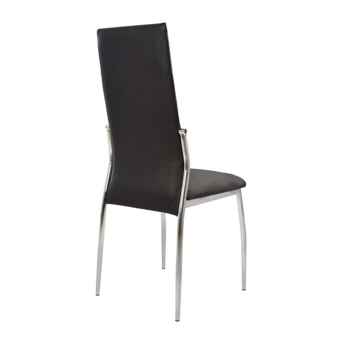 (Set of 2) Padded Black Leatherette Dining Chairs In Chrome Finish