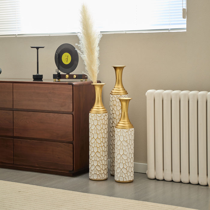 Floor Metal Vase Modern Style Decoration Home Metal Vase (Set of 3) Gorgeous Home Decoration Large Glazed Metal Vases - Gold / White