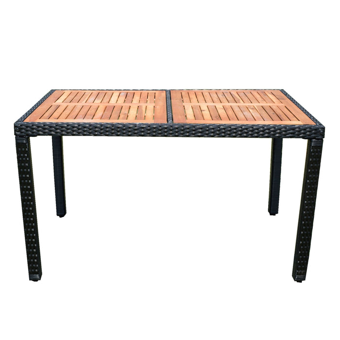 Outdoor Patio Wicker Dining Set With Acacia Wood Top