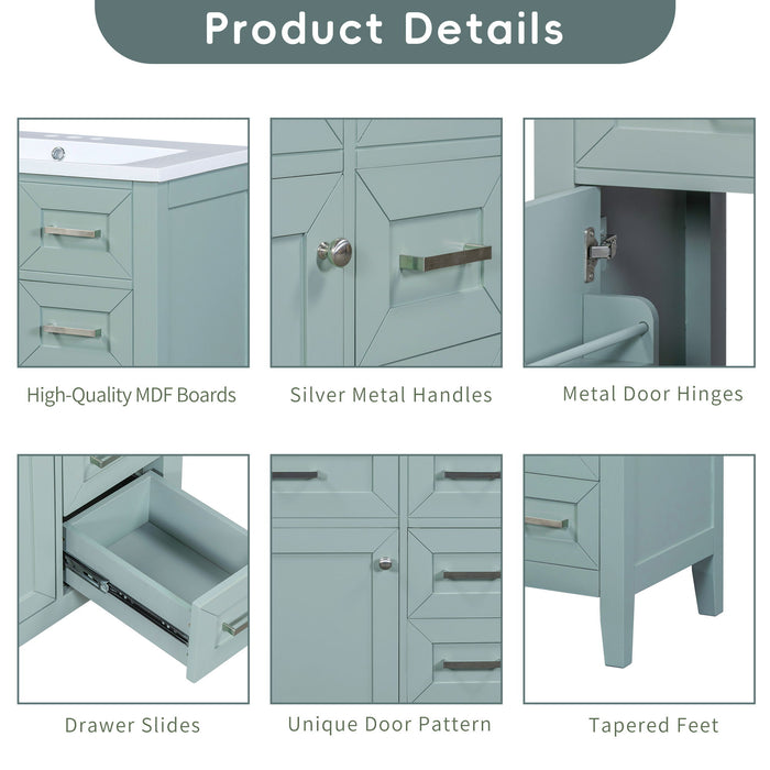 30" Bathroom Vanity With Sink Combo, Bathroom Cabinet With Drawers - Green