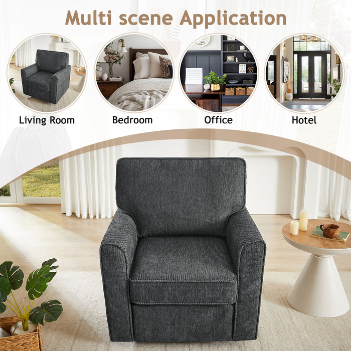360° Swivel Accent Barrel Armchair With Side Pockets, Compact Design
