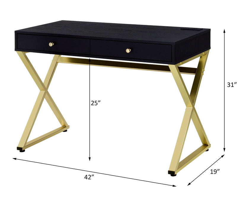 Coleen - Writing Desk With USB Same Ac00894) - Black & Brass