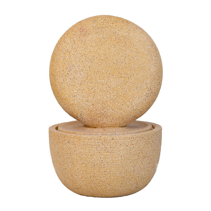 Cement Round Water Fountain With Light And Pump - Beige / Yellow