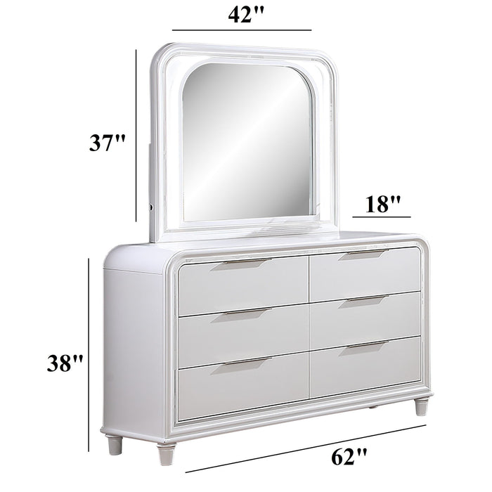 Pearl Dresser With Mirror 6 Drawers Spacious Storage - White
