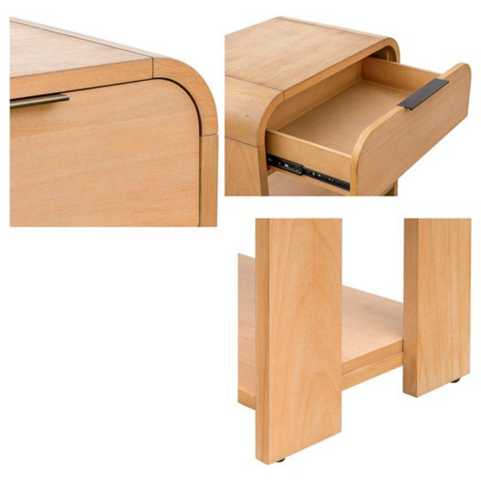 1 Drawer Waterfall Nightstand With Mid Century Design - Natural