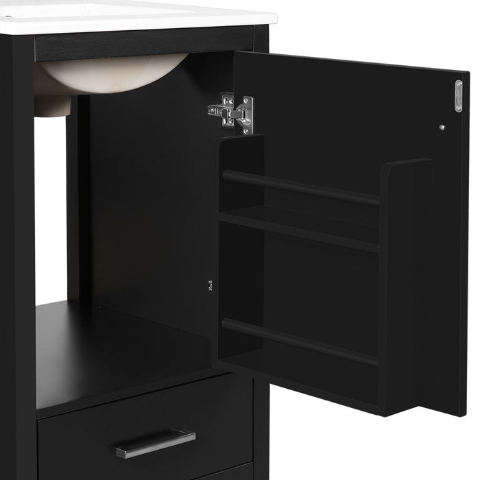 Bathroom Vanity With Ceramic Sink, Soft Close Drawers, Door Organizer, Divider Drawer, Adjustable Foot Pads