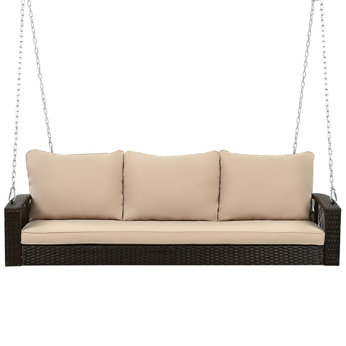 3 Person Large Patio Swing Bench With Cushions For Backyard