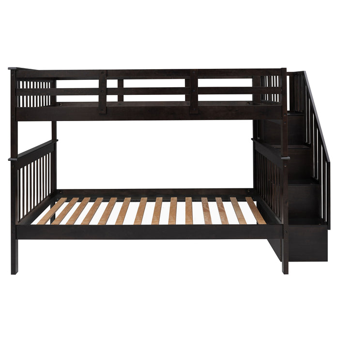 Stairway Bunk Bed With Storage And Guard Rail For Bedroom