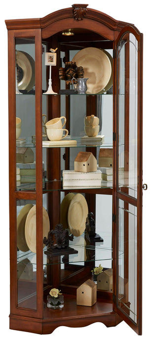 PFC Curios - Mirrored Corner Curio Cabinet - Warm Cherry Brown