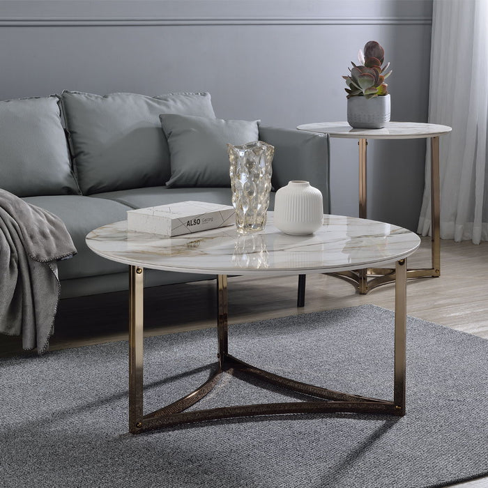 Zaidee - Round Coffee Table - Sintered Stone & Champagne