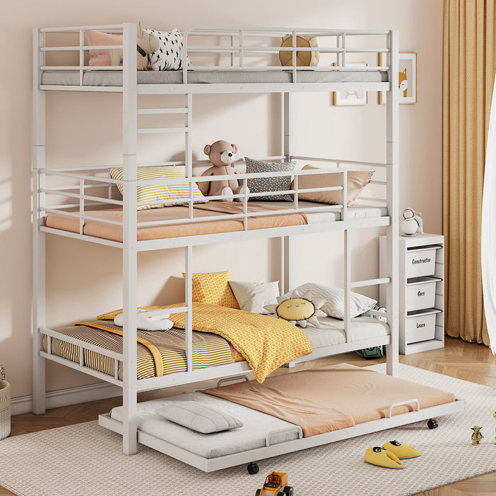 Triple Bunk Bed With Trundle, Heavy Duty Steel Construction
