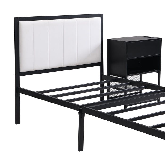 Platform Bed With 2 Tier Storage Shelves, Storage Cabinet