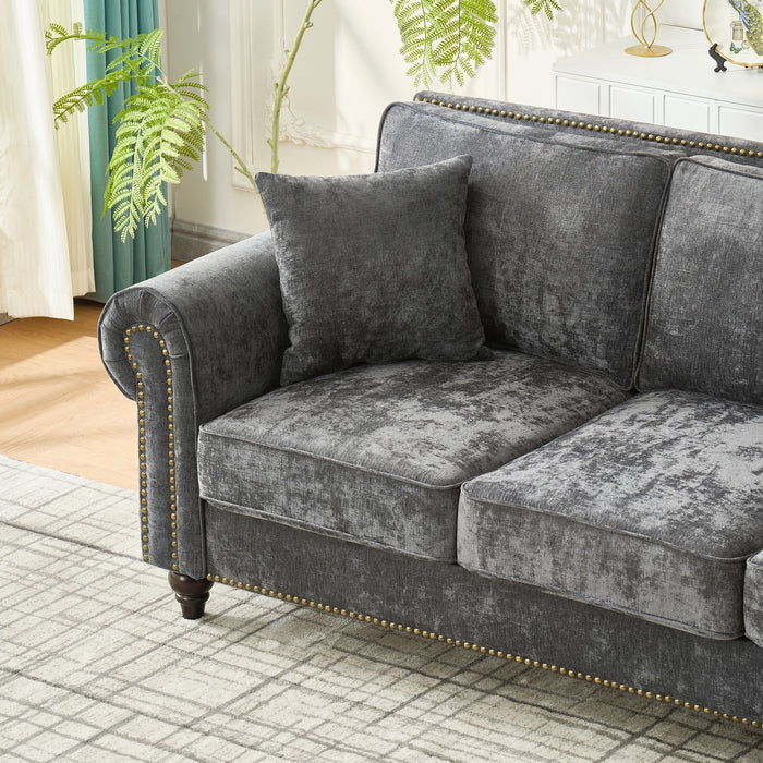 Modern 3 And 2 Seater Sofa With Rolled Arms, Tufted Upholstered Couch