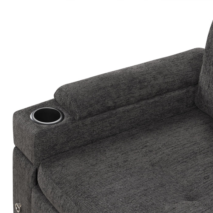 Convertible L Shaped Sofa Couch With Storage, Cup Holders, USB Ports