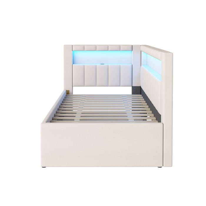 Upholstered Platform Bed With USB Ports And LED Belt