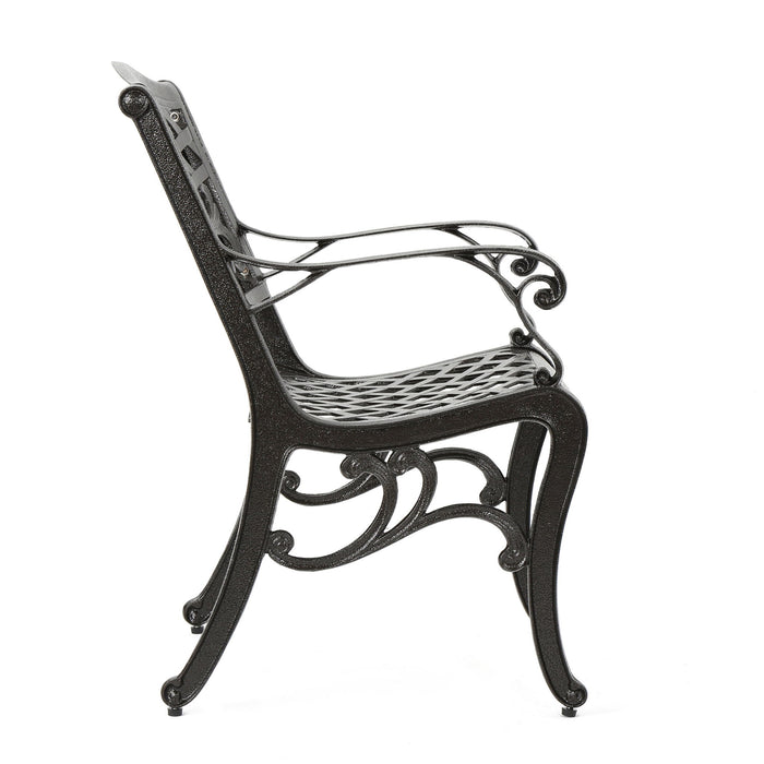 Luminea - Outdoor Aluminum Dining Chair With Scroll Design, Lattice Pattern And Cabriole Legs - Bronze