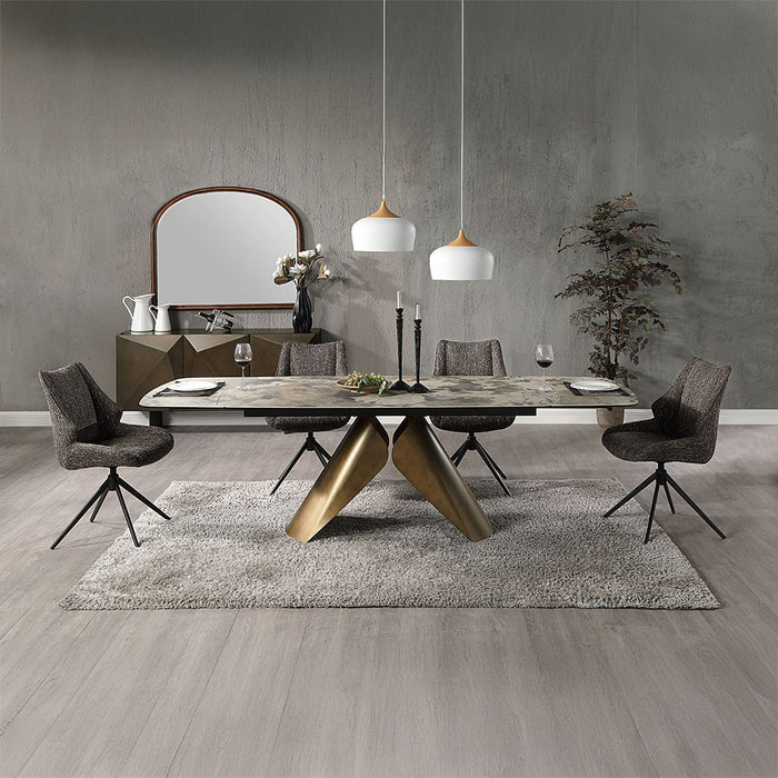 Malika - Ceramic Top Dining Table - Gray & Copper Cross Brushed