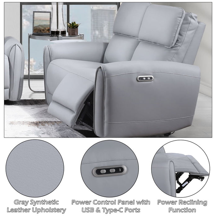 Jeromie - Power Motion Loveseat With USB Port - Gray Synthetic Leather