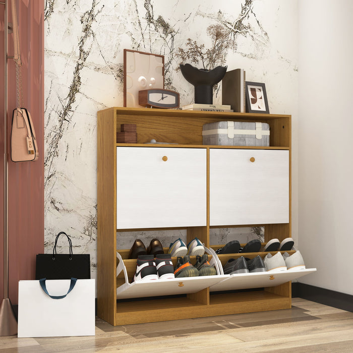 Modern Freestanding Shoe Storage Cabinet With 4 Flip Drawers